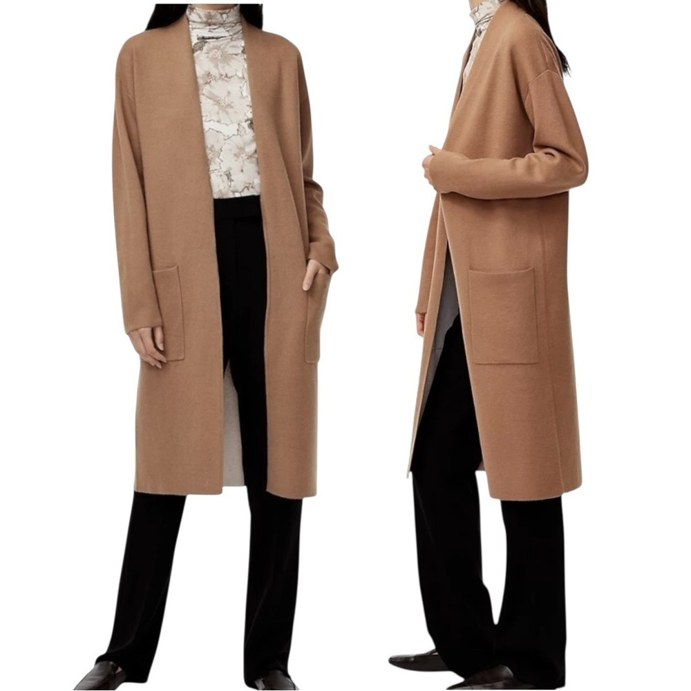 ARITZIA BABATON Lance Open Front Wool Blend Long Cardigan Sweater Duster Tan XXS